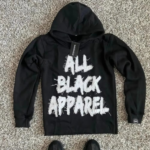 Sweat-shirt à capuche pour homme All Black Apparel, imprimé floqué, coupe classique, streetwear, coton tricoté, logo sur le devant - Product Image 1