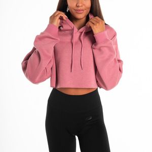 Sweat-shirt à capuche court rose pour femme, manches longues, couleur unie, en polaire, pour l'automne - Product Image 6