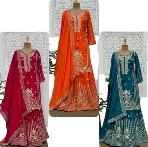 Elegante traje Palazzo rosa con intrincados bordados y dupatta a juego para uso festivo y ocasiones tradicionales - Product Image 1