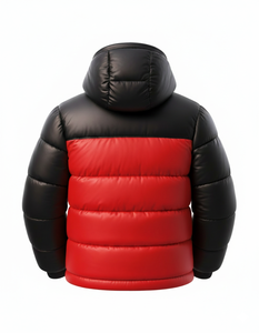 Veste matelassée à capuche bicolore pour homme, légère et chaude pour l'hiver, avec fermeture éclair, coupe-vent décontractée pour l'extérieur, noir et rouge - Product Image 4
