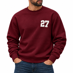 Sudadera Unisex de Cuello Redondo Color Borgoña, 100% Algodón Ecológico, Número 27 Blanco, Estilo Casual Urbano, Personalizable - Product Image 1