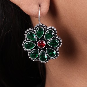 ต่างหูห่วงทรงหยดน้ำสีแดงลายดอกไม้สไตล์โบฮีเมียนประดับเพทายเงินชุบทองเหลือง |   เครื่องประดับวินเทจสำหรับงานปาร์ตี้ ของขวัญสำหรับ - Product Image 5