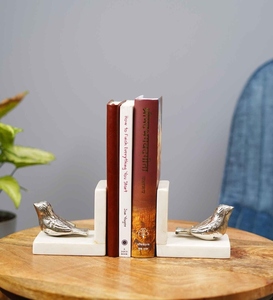 Latest design cast Aluminium bird bookends white marble base nickel plated vintage style decorative bird bookend bookshelf - Product Image 4