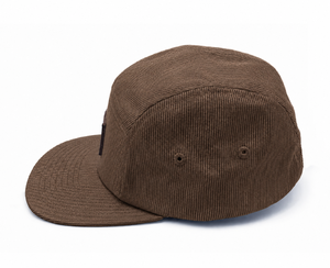 Gorra campera de 5 paneles de pana marrón con parche de cuero, ligera, con rayas, visera plana, ajustable, de algodón, fabricante OEM ODM - Product Image 2