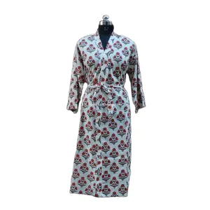 Indian Long Robe Gown Kimono Hippie & Bohemian Maxi Indian Cotton Floral Hand Block Print Wholesale Beachwear Women's Nighty