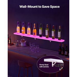 Espositore per Whisky a 1 Livello da 60 Pollici con Illuminazione LED, Supporto USB, Mensola Illuminata per Bar Domestico, Telecomando RF, Scaffali Espositivi a Parete con Display LED - Product Image 6
