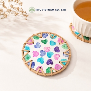 Juego de Posavasos de Ratán Hechos a Mano con Diseño de Flor y Corazón, Desechables, Ecológicos, Estilo Americano, con Logotipo Personalizado para Tazas de Té - Product Image 4