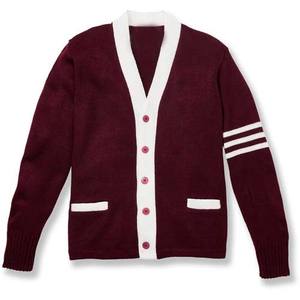 Breathable <b>Aesthetic</b> V-Neck <b>Cardigan</b> Men’s Contrast Stripe Varsity <b>Knitted</b> Sweater for Euro-American Style - Product Image 1
