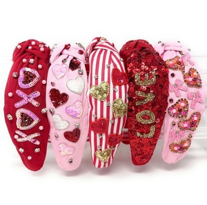 Latest Handmade Beaded <b>Headband</b> Collection for Women and Girls Valentine Day Special Heart Sprinkle & Fashion Padded Hairbands - Product Image 5