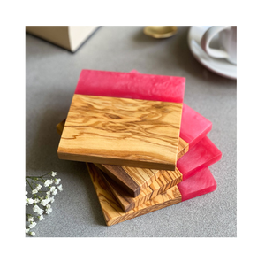 Sous-verres écologiques en bois d'acacia et résine, couleur personnalisée, 4 pièces, tapis et supports artisanaux pour la maison et les mariages - Product Image 3