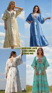 Vestido largo de verano para mujer, de viscosa y encaje, elegante, con volantes en capas, informal, para la noche, para la playa, al por mayor. - Product Image 2