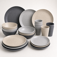 Collection de vaisselle moderne pour table de plantes : Assiettes, bols, tasses – Kit d'ustensiles de service en mélamine pour hôtels, cafés, traiteurs et buffets