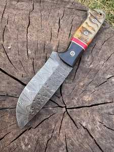 Drop Point Hunting <b>Knife</b> Damascus Steel Blade 0.6mm Thickness <b>Bone</b> <b>Handle</b> Outdoor Tool - Product Image 5