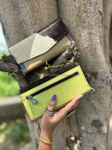 Real Handmade Multi Cowhide Fur Recycled Leather Women Clutch Stylish Stubby <b>Rainbow</b> Color Multiuses Purse ATM <b>Card</b> Holders - Product Image 4