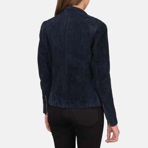 Chaqueta de Motociclista de Gamuza Azul Marino Furat Leathers, Acolchada, Ecológica, de Secado Rápido, con Bordado 3D, Transpirable, para Invierno, con Cuello Alto para Mujer - Product Image 4