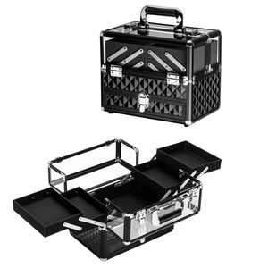 Valigetta Cosmetica Portatile SM 1923 in Alluminio Nero con Chiusura a Cerniera, Borsa per il Trucco a Scacchi con Manico e Logo - Product Image 4