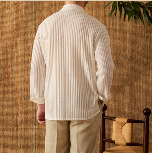 เสื้อเชิ้ตผู้ชายทรงหลวม ผ้าฝ้าย 100% สีขาว แขนยาว สไตล์ลำลอง ระบายอากาศได้ดี ปกคอพับได้ สีพื้น ผ้าป๊อปลิน ติดกระดุมแถวเดียว เหมาะสำหรับฤดูร้อน - Product Image 3