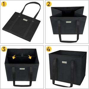 Set di 3 Borse Nere Riutilizzabili per la Spesa con Fondo Rinforzato e Manici Pieghevoli per un Comodo Stoccaggio degli Alimenti - Product Image 3