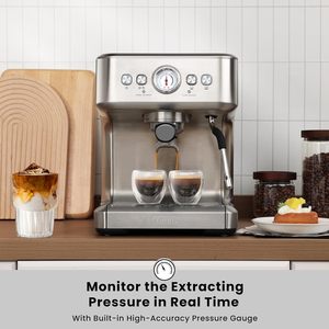 Machine à expresso 1000C, pression de 20 bars avec manomètre et buse vapeur pour mousse de lait - Product Image 5