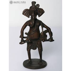 รูปปั้นพระพุทธรูปพระพิฆเนศขนาด6นิ้วทำด้วยมือศิลปะประติมากรรมทองเหลืองอินเดีย - Product Image 2