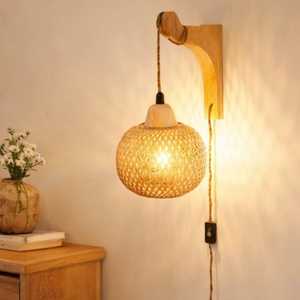Handwoven Rattan <b>Wall</b> <b>Sconce</b> Boho Bamboo <b>Wall</b> <b>Light</b> Natural Woven Lamp Rustic Home Decor Supplier Manufacturer - Product Image 1