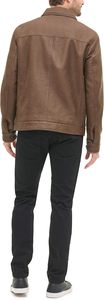 <b>Men's</b> Slim Fit PU <b>Leather</b> Moto <b>Jacket</b> Turn-down Collar Zipper Closure Solid Black Regular Length Autumn Wear - Product Image 6