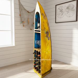 Support en bois de bateau récupéré et porte-bouteilles en verre, couleur naturelle, fait main, style vintage antique pour la maison, la cuisine et le salon - Product Image 3