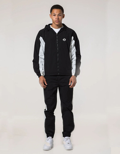 Men Black Hoodie Tracksuit Set <b>White</b> Panels Color Blocking Sporty Autumn Wear Breathable Knitted Sweatpants <b>Jogger</b> China Front - Product Image 1