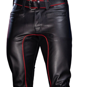 Pantalones de Uniforme Formales con Ribete de Cuero Premium, Ribete Rojo, Ecológicos e Impermeables para un Look Elegante y a la Moda - Product Image 1