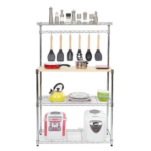Spedizione Gratuita: Scaffale a Quattro Ripiani con Pannello in MDF, 6 Barre Ondulate, Rivestimento in Polvere per Forno a Microonde e Stoccaggio in Cucina di YJ - Product Image 1