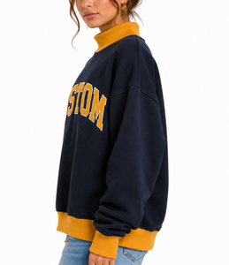Manufacturer Custom Front Womens Reversible Mock Neck <b>Sweatshirt</b> Color Block Oversized Fleece Pullover <b>Embroidery</b> Casual - Product Image 3