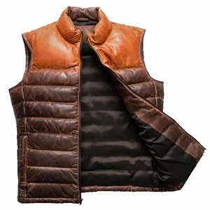 Chaleco de Cuero Genuino Marrón para Hombre, Chaleco Acolchado con Relleno de Plumón - Product Image 3