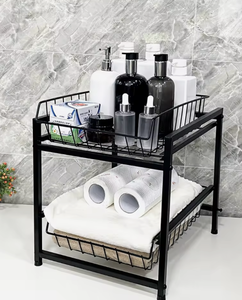 OEM/ODM Vietnam Double Layer Dish Drying Rack Metal Under Sink Organizer with Fruit <b>Vegetable</b> Storage Basket Shelf - Product Image 2