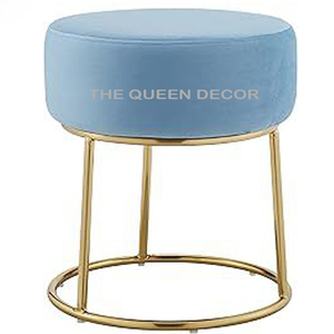 Accent Living Room Bedroom Velvet Ottoman Footstool Makeup <b>Vanity</b> Round Footrest Iron Base <b>Stool</b> With Metal Legs - Product Image 1