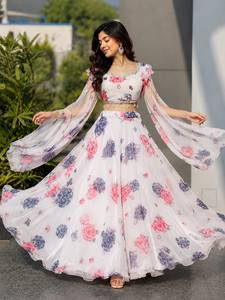Hermoso y Elegante Lehenga Choli de Georgette con Estampado Floral para Mujer, Ideal para Bodas, Fiestas y Diwali - Product Image 2