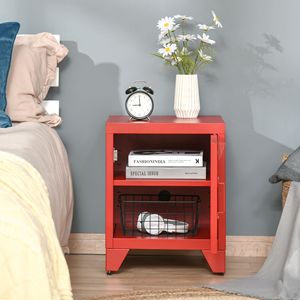 Adjustable Shelf Industrial Side <b>Table</b> with <b>Storage</b> Locker-Style Door Living Room <b>Console</b> <b>Table</b> in Red - Product Image 4