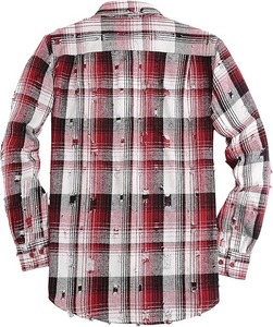 Chemise en flanelle à carreaux rouges et blancs à manches longues, boutonnée, décontractée, accompagnée d'un t-shirt blanc, parfaite pour un look élégant au quotidien. - Product Image 2