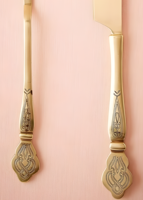Ensemble de coupe-gâteau en laiton doré antique gravé, luxe, pour cadeau de fête