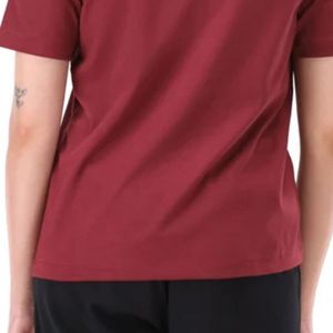 เสื้อเชิ้ตแขนสั้นสีแดงเบอร์กันดีสำหรับผู้หญิง เสื้อยืดคอกลมติดกระดุมด้านหน้า ทรงหลวม สวมใส่สบาย เหมาะสำหรับทุกวัน เสื้อผ้าแฟชั่นผู้หญิง - Product Image 5