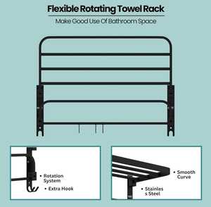 Black Metal Wall <b>Shelf</b> Towel Rack Hook Storage <b>Shelf</b> Bathroom <b>Organizer</b> Modern Wall Mounted - Product Image 3