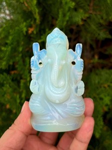 Opalite Ganesha <b>Statue</b> | 4 Inch Hand Carved Ganesh Idol | Crystal Hindu Deity for Temple & Spiritual Decor - Product Image 1