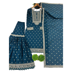 Conjunto de Fiesta para Mujer de Diseñador, Incluye Top Elegante con Dupatta y Sharara Completamente Cosido - Product Image 1