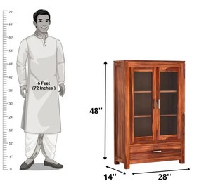Indian Solid Wooden Storage Cabinet Classic Glass <b>Bookcase</b> Cupboard Multipurpose Organizer for Home Office | Pindel Handicraft - Product Image 5