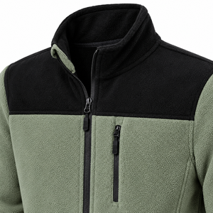 Men's sage green Color Block polar <b>Fleece</b> Jacket Stand Collar Zipper Pockets Winter Warm Coat <b>sherpa</b> - Product Image 3