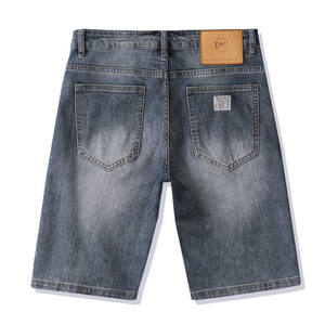 Wholesale Customized Breathable Button <b>Drawstring</b> <b>Jeans</b> Shorts Mid Waist Distressed Faded Acid Wash Denim 100% Cotton <b>Men</b> - Product Image 2