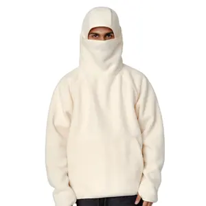 Wholesale Custom Oversized Light Cream Color Sherpa Plush Fleece Sweatshirt Luxury Winter Thick Adults Wearable Blanket Hoodie