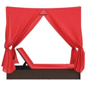 Tumbona Doble para Patio de Ratán Sintético Marrón con Techo y Cortinas, Muebles Duraderos para Exteriores - Product Image 5