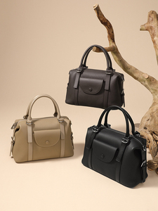Sac à main pour femme en cuir véritable avec rabat, bandoulière amovible, classique, élégant, pour usage quotidien, motif litchi noir - Product Image 5