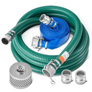 Kit Tubo di Aspirazione per Pompa dell'Acqua con Tubo di Controlavaggio Blu da 2 pollici x 65 piedi, Tubo di Aspirazione Verde da 20 piedi, Filtro a Rete in Acciaio, Accessori per Pompa - Product Image 1