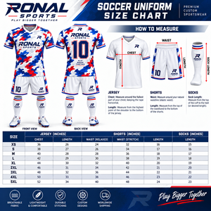 Maillot de football sublimé RONAL SPORTS pour homme – Ensemble blanc, bleu, rouge imprimé, respirant, à manches courtes – Tenue de football pour adulte - Product Image 6